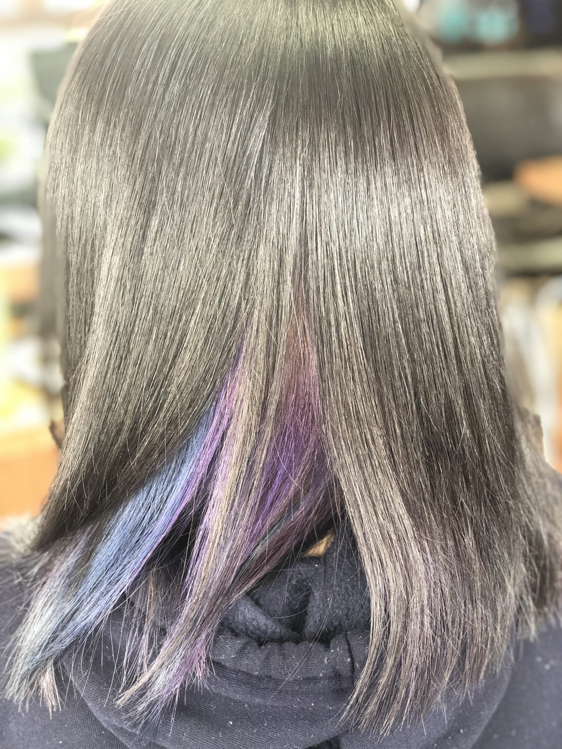 代 ２色インナーカラー 色落ち後 青と紫で染め直した 奈良斑鳩町の美容室 髪 ブログ